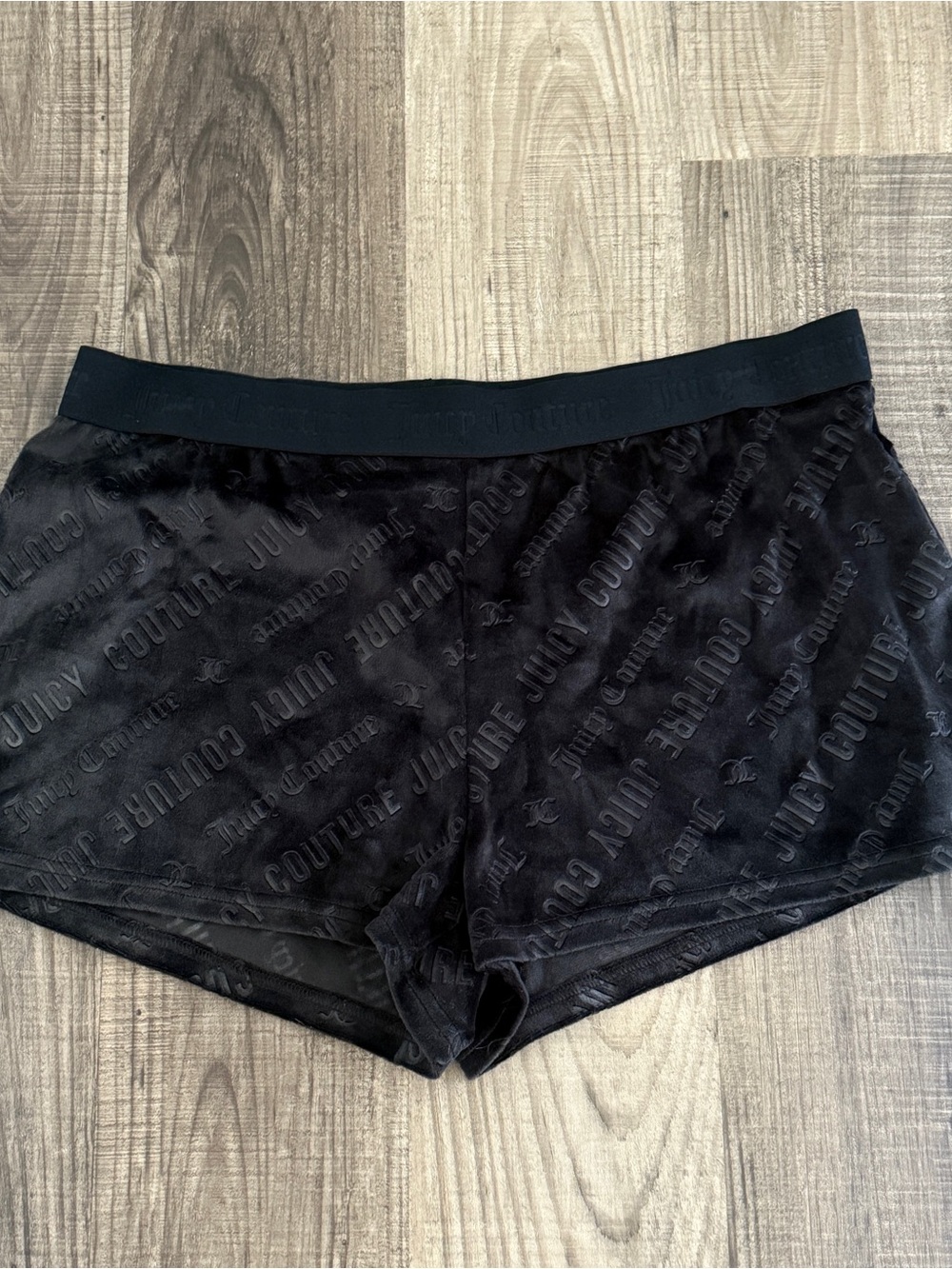 Juicy Couture Black Velour Logo Print Sleep Shorts XL